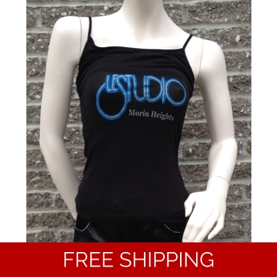 Woman Black Tank Top Silver & Blue Front Logo M/H